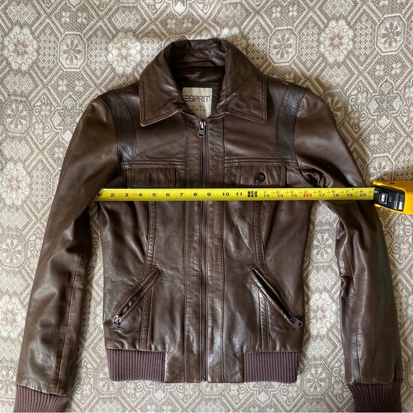 Esprit Brown Genuine Leather Moto Jacket (Size 2) - Picture 3 of 6